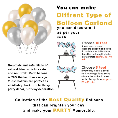White Birthday Celebration Essentials: Birthday Banners, Golden Foil Curtains, Metallic Balloons - Party Pack - (Pack of 63 Pcs)