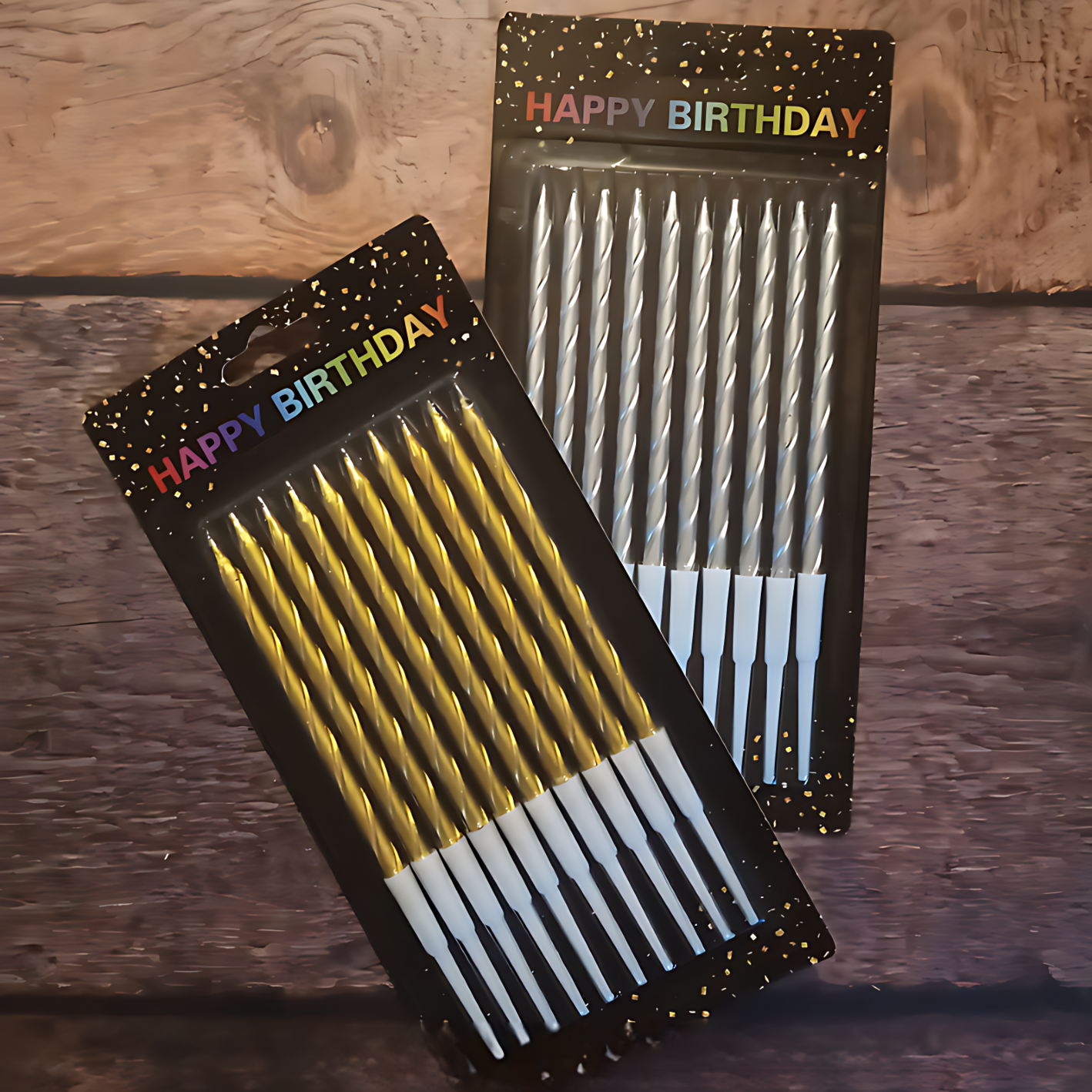 Golden Spiral Long Stick Metallic Candles for Birthday and Wedding Cake Decoration - (Pack of 10 Pcs)