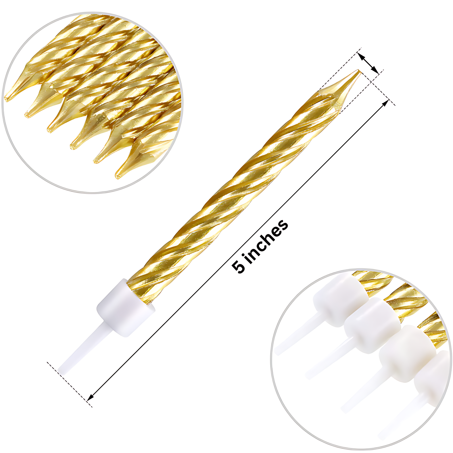 Golden Spiral Long Stick Metallic Candles for Birthday and Wedding Cake Decoration - (Pack of 10 Pcs)