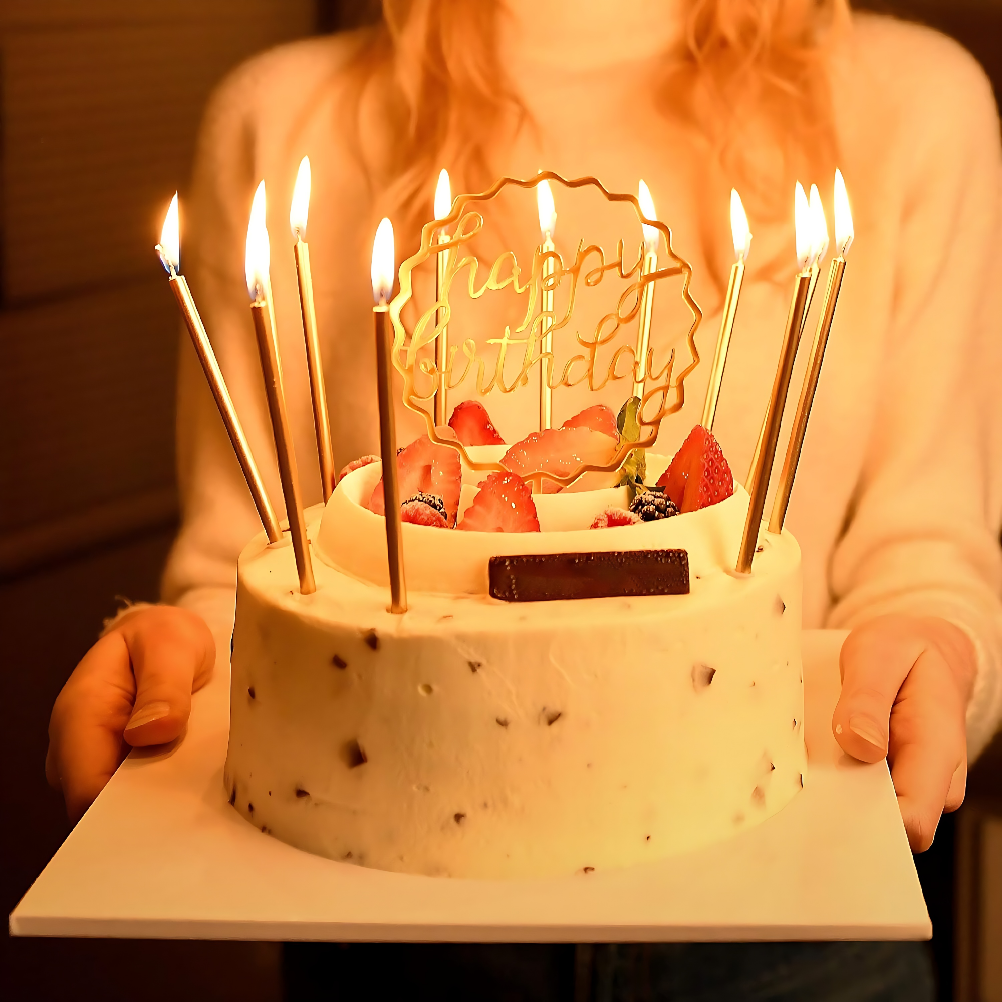 Golden Spiral Long Stick Metallic Candles for Birthday and Wedding Cake Decoration - (Pack of 10 Pcs)