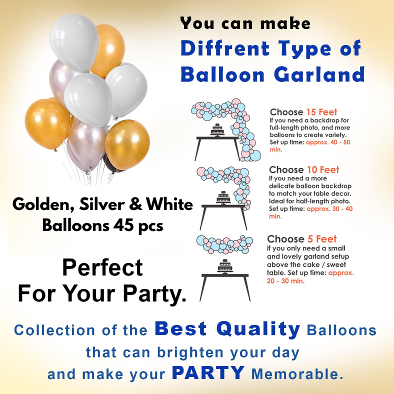 Anniversary Decoration Combo Pack - Including Banners, Backdrop Curtains, Metallic Balloons, Confetti, Arch & B.Tape - Full Package (55 Pcs)
