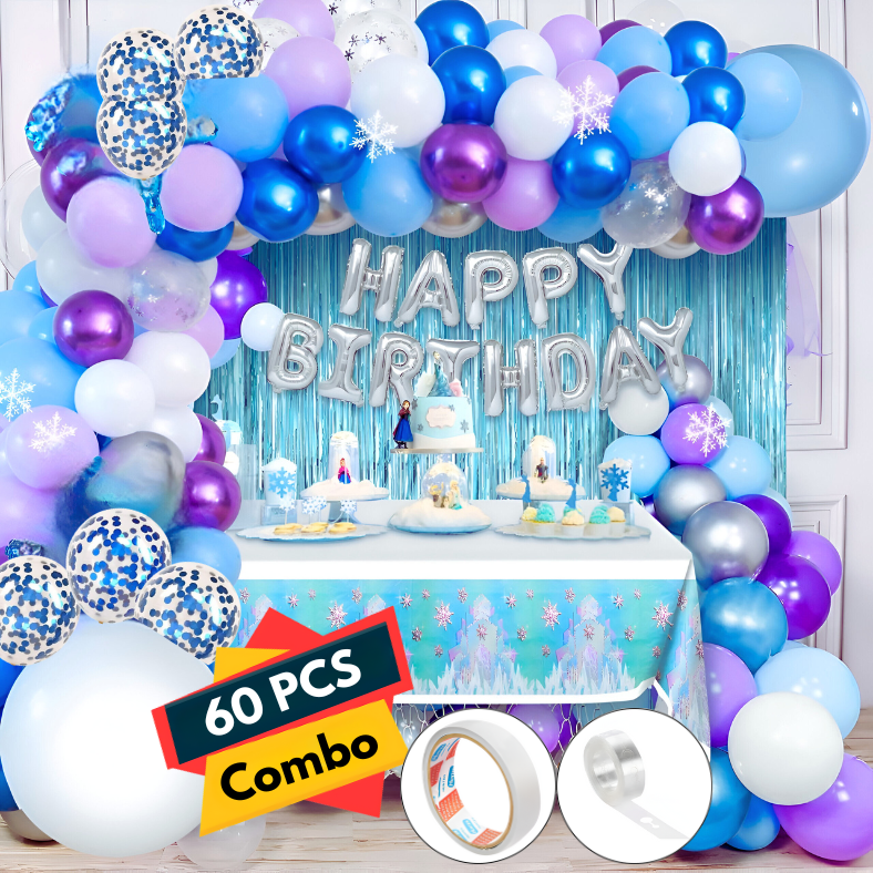 Birthday Special Decoration Combo Pack - Foil Banner, Backdrop Curtains, Metallic Balloons, Confetti, Deco Kit, and More- (Pack of 60 Pieces)