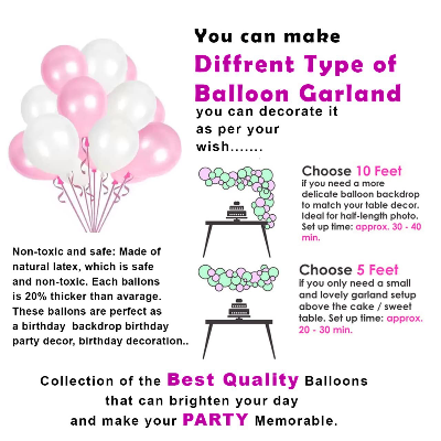 Birthday Decorations Combo - Metallic Balloons, Pink Foil Banner, White Net Curtain with Balloon Arch & Both Side Tape - Full Package (55 Pcs)