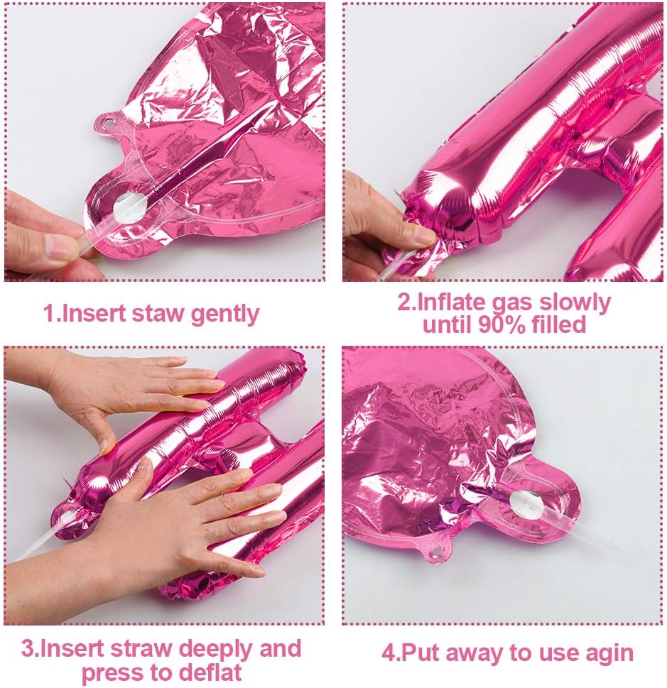 Birthday Decorations Combo - Metallic Balloons, Pink Foil Banner, White Net Curtain with Balloon Arch & Both Side Tape - Full Package (55 Pcs)