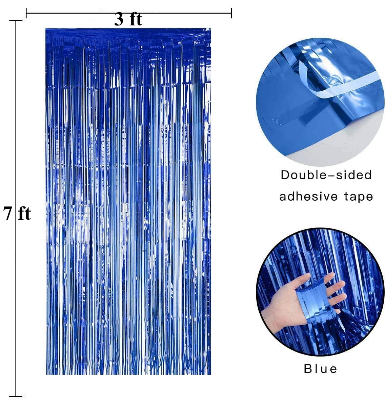 Frozen Theme Birthday Decoration Combo Pack - With Card Birthday Banner, Blue Foil Backdrop Curtain, Metallic Balloons - Full Package (37 Pcs)