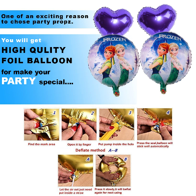 Frozen Theme Birthday Decoration Combo Pack - With Card Birthday Banner, Blue Foil Backdrop Curtain, Metallic Balloons - Full Package (37 Pcs)