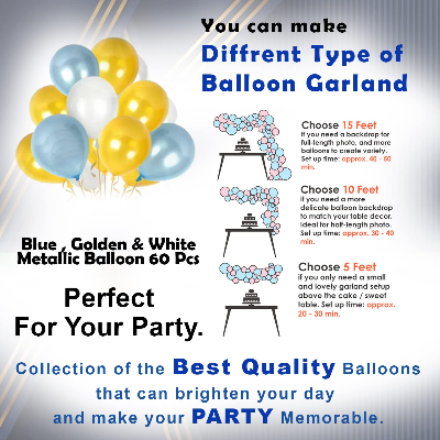 Birthday Combo Pack Light Blue - Card Banner, Backdrop Curtains, Metallic Balloons, and Deco Kit - Full Package (65 Pcs)