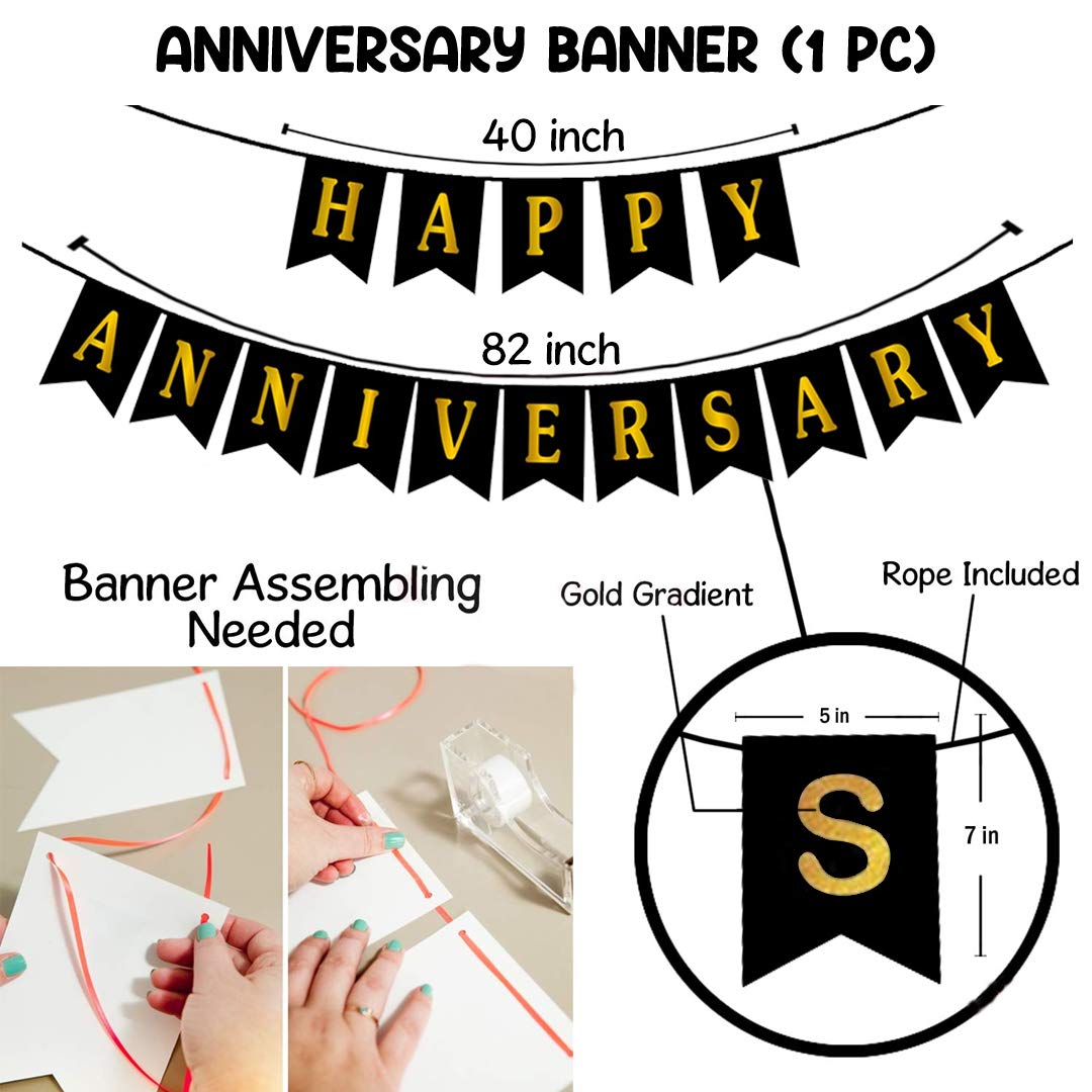 Anniversary Decor Combo: Full Set Including Anniversary Banner, Metallic Balloons, Love Foil Balloons - Full Package (50 Pcs)