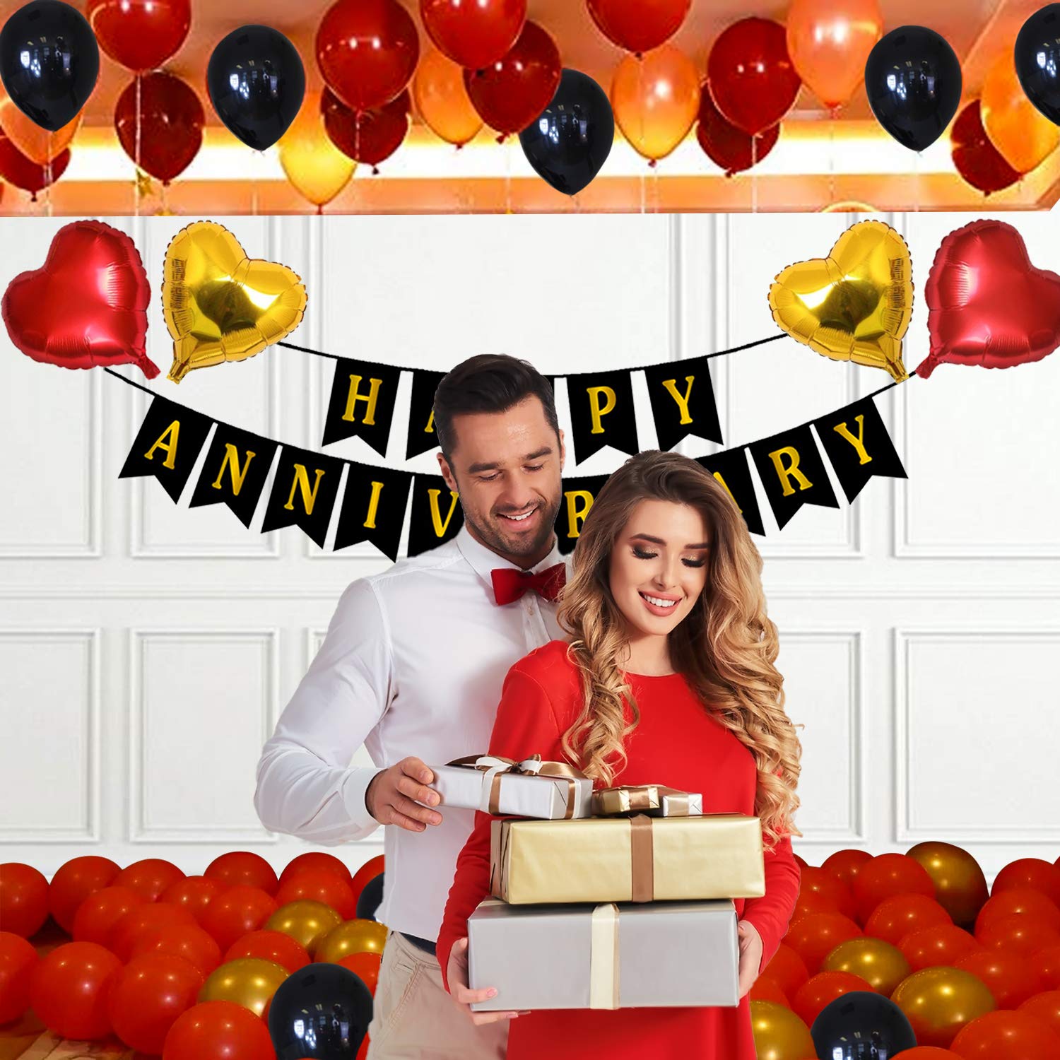 Anniversary Decor Combo: Full Set Including Anniversary Banner, Metallic Balloons, Love Foil Balloons - Full Package (50 Pcs)