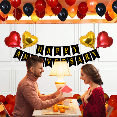 Anniversary Decor Combo: Full Set Including Anniversary Banner, Metallic Balloons, Love Foil Balloons - Full Package (50 Pcs)