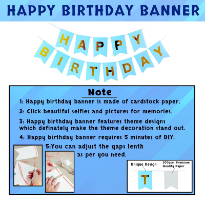 Happy Birthday Decoration Combo Pack - Backdrop Foil Curtain, Light Blue Paper Birthday Banner With Metallic Balloons Set - Full Package (33 Pcs)