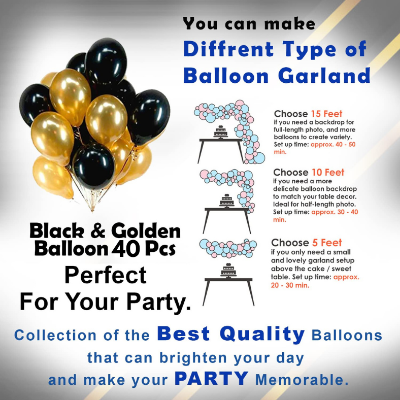Happy Birthday Black Combo Set - With Golden and Black Metallic Balloons, Birthday Foil Banner, Black Foil Curtain with Both Side Tape for Party Decor- Full Package (44 Pieces)