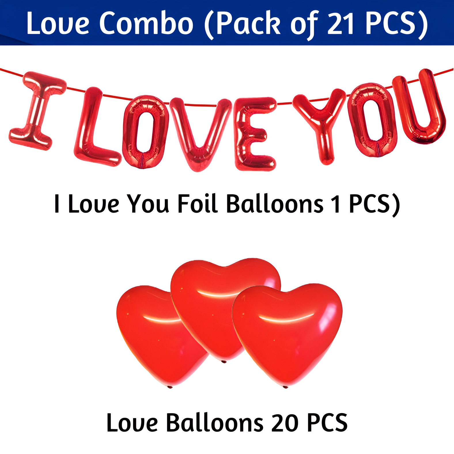 I Love You Foil Balloons Decoration Combo - Complete Set Featuring Red Love Balloons- (Pack of 21 Pcs)