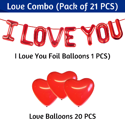 I Love You Foil Balloons Decoration Combo - Complete Set Featuring Red Love Balloons- (Pack of 21 Pcs)