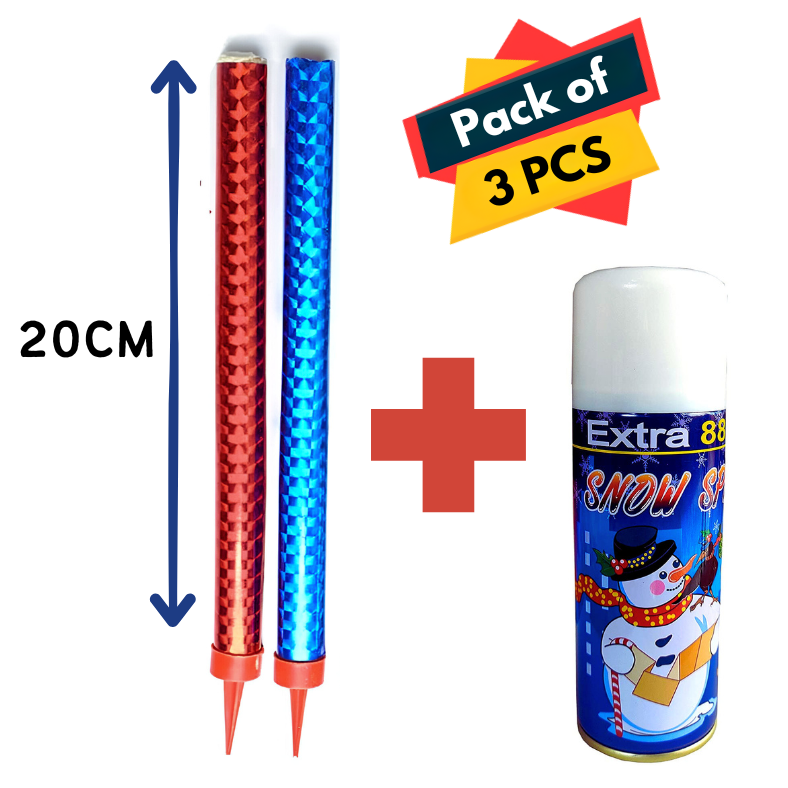 Party Combo Kit - Including Party Snow Spray, Sparkling Candle Package for Festive Party Delight - Pack of 03 Pieces