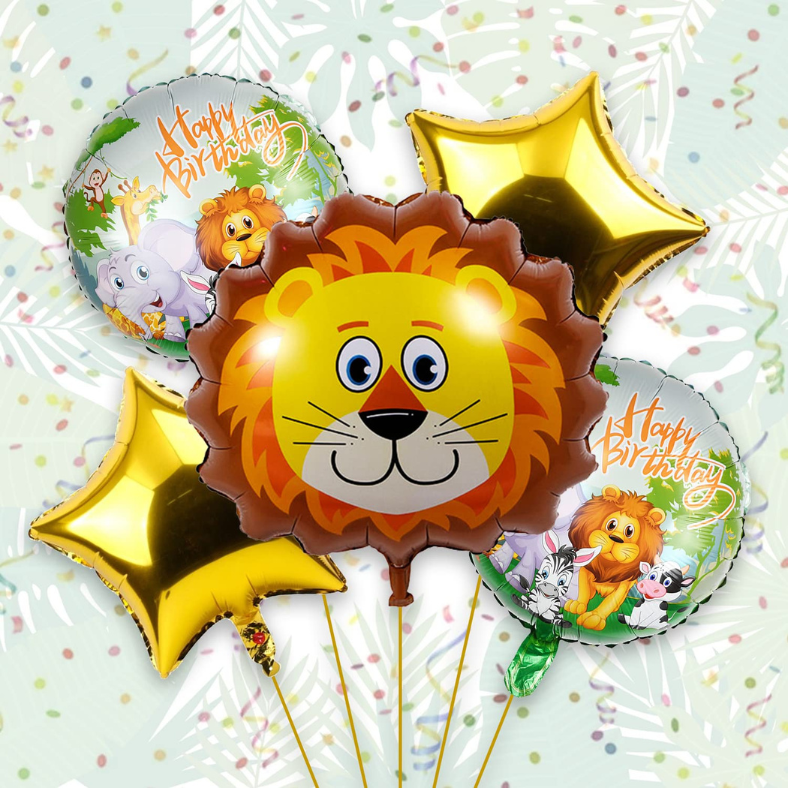 Wild Jungle Birthday Decor Combo for Boys, Girls & Kids - Black Card Banners, Green Foil Curtains, HQ Balloons, Animal Foil Balloons, Balloon Arch, Tape - 90 Pcs