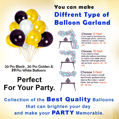 Welcome Home Party Decorations: Golden Banner, Metallic Balloons (Gold, Black, White), Both Side Tape - Complete Set for Celebration (62 Pcs)