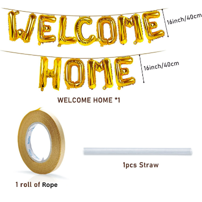 Welcome Home Party Decorations: Golden Banner, Metallic Balloons, Confetti & Arch With Both Side Tape - Complete Set for Celebration (68 Pcs)
