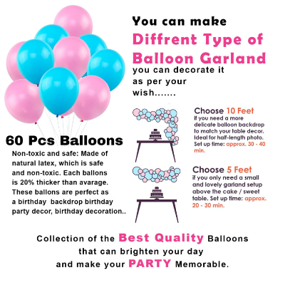 Golden Banner Baby Shower Combo: Pink & Blue Balloons, Foil Curtain, Balloon Arch, Both Side Tape - Complete Decoration Set - (65 Pcs)