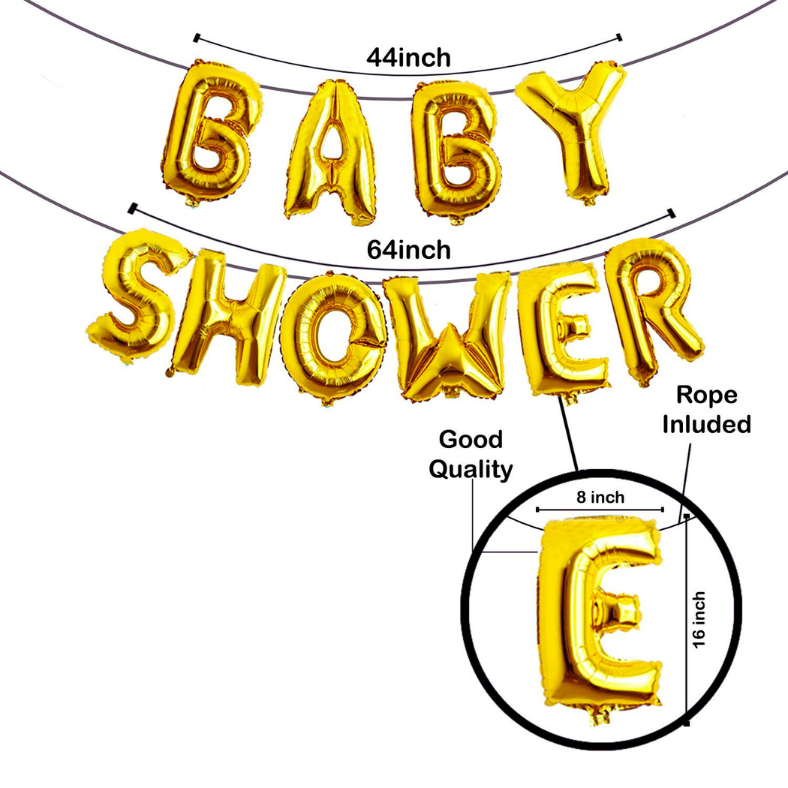 Golden Banner Baby Shower Combo: Pink & Blue Balloons, Foil Curtain, Balloon Arch, Both Side Tape - Complete Decoration Set - (65 Pcs)