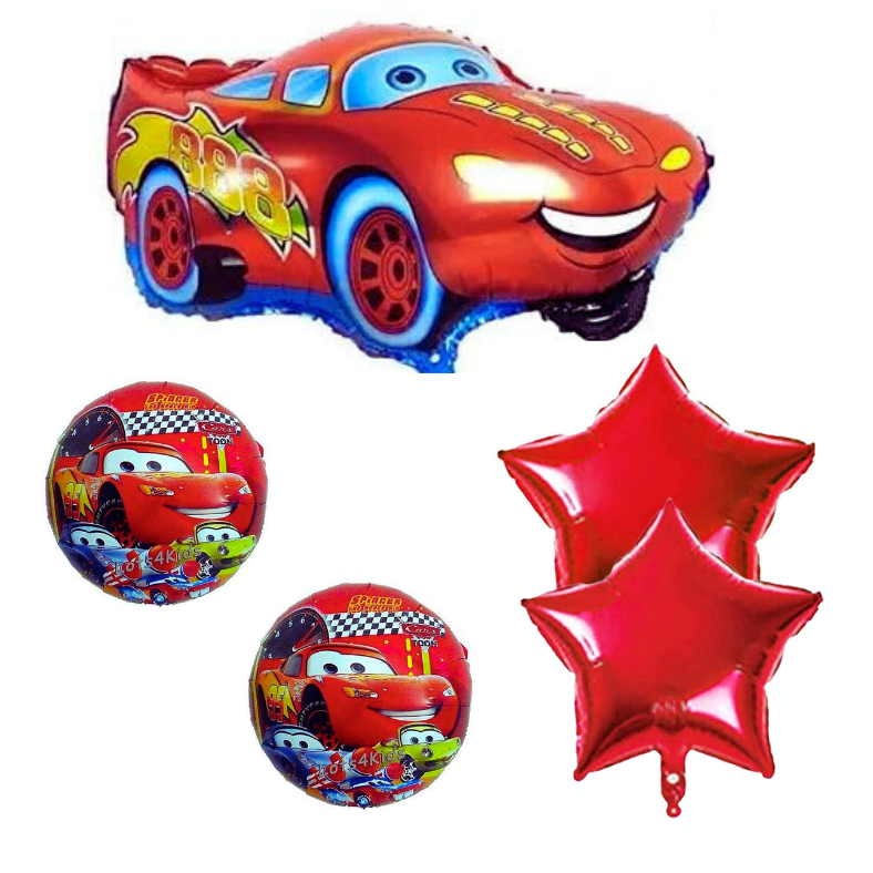 Car Theme Birthday Decoration Combo Pack - With Card Banner, Foil Backdrop Curtain, HQ Balloons - Full Package (68 Pieces)