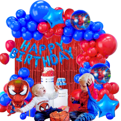 Spider-Man Birthday Decoration Set: Foil Banner, Foil Backdrop Curtain, HQ Balloons - Complete Decoration Package - (68 Pcs)