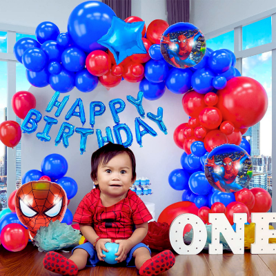Spider-Man Birthday Decoration Set: Foil Banner, Foil Backdrop Curtain, HQ Balloons - Complete Decoration Package - (68 Pcs)