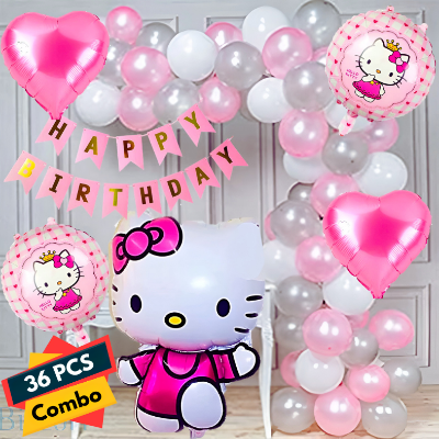 Hello Kitty Birthday Party Combo Set – Cute Banner, High-Quality Balloons, and Hello Kitty Foil Balloons for Perfect Birthday Decor (36-Piece)