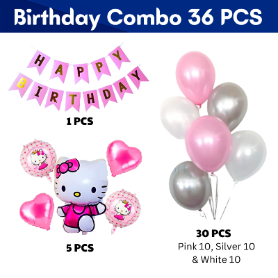Hello Kitty Birthday Party Combo Set – Cute Banner, High-Quality Balloons, and Hello Kitty Foil Balloons for Perfect Birthday Decor (36-Piece)