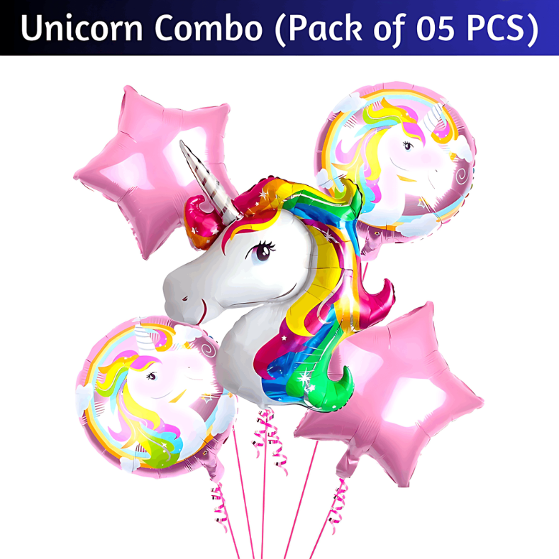 Themed Foil Balloons for Kids' Parties – Includes Hello Kitty, Cocomelon, Boss Baby, Unicorn, Frozen, Jungle, Car & Spider-Man, Baby Boy & Girl Designs – (Pack of 05 Pcs)
