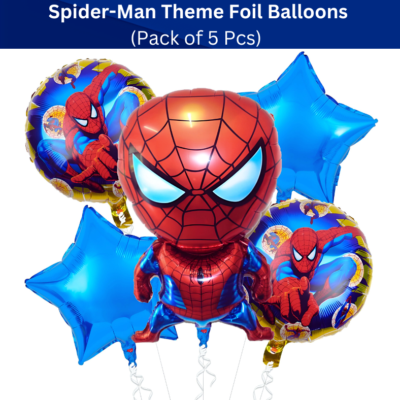 Themed Foil Balloons for Kids' Parties – Includes Hello Kitty, Cocomelon, Boss Baby, Unicorn, Frozen, Jungle, Car & Spider-Man, Baby Boy & Girl Designs – (Pack of 05 Pcs)