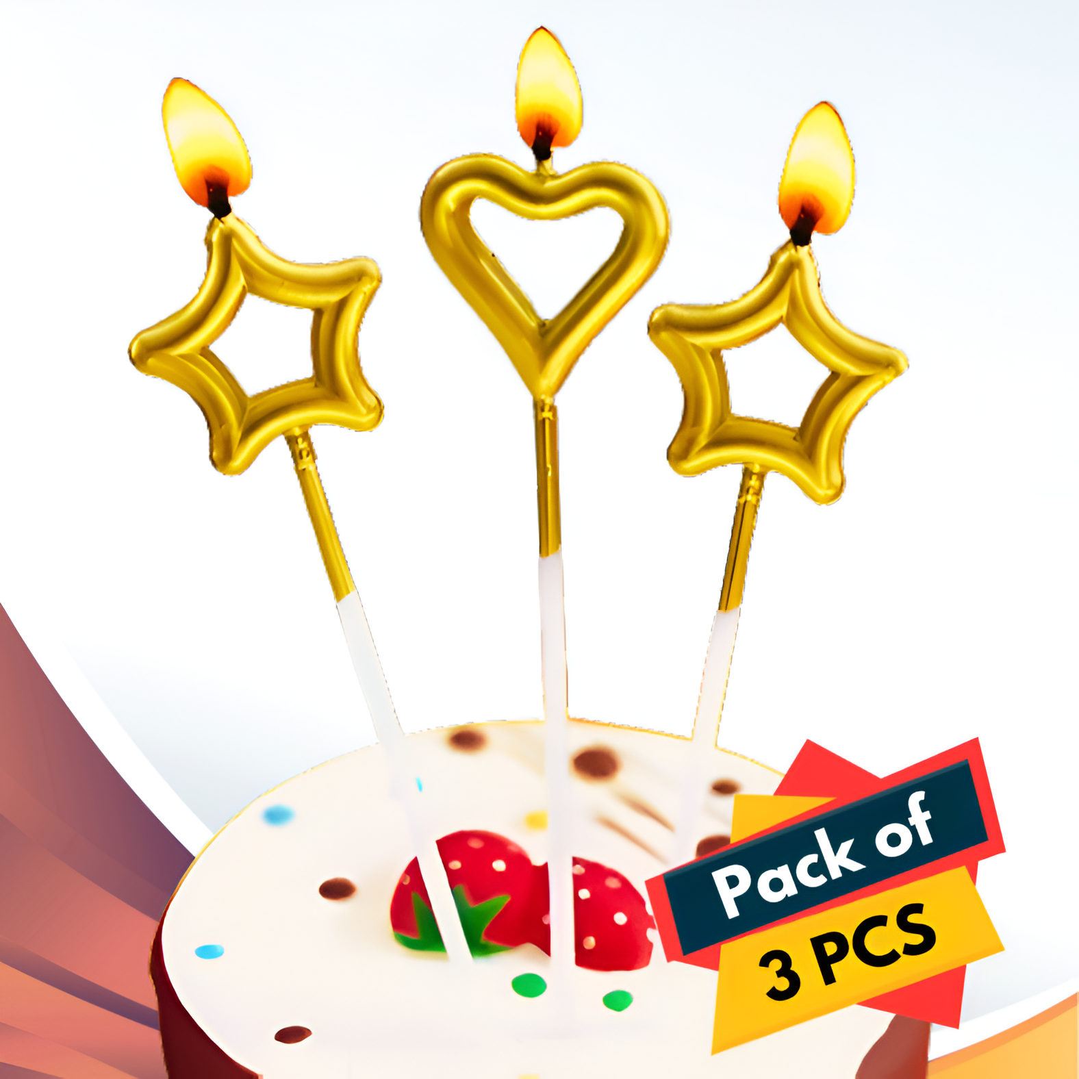 Heart Love and Star Shaped Cake Candles – Perfect for Birthday, Anniversary, Mom To Be, Baby Shower, and Wedding Party Decorations – Set of 3 Pcs