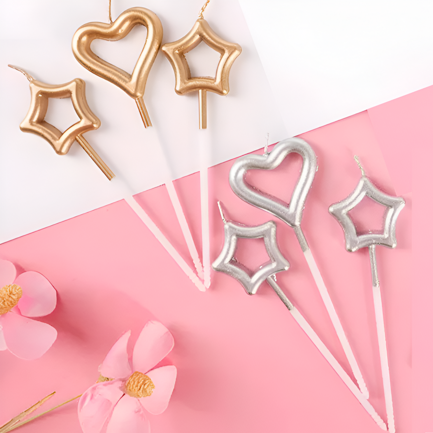 Heart Love and Star Shaped Cake Candles – Perfect for Birthday, Anniversary, Mom To Be, Baby Shower, and Wedding Party Decorations – Set of 3 Pcs