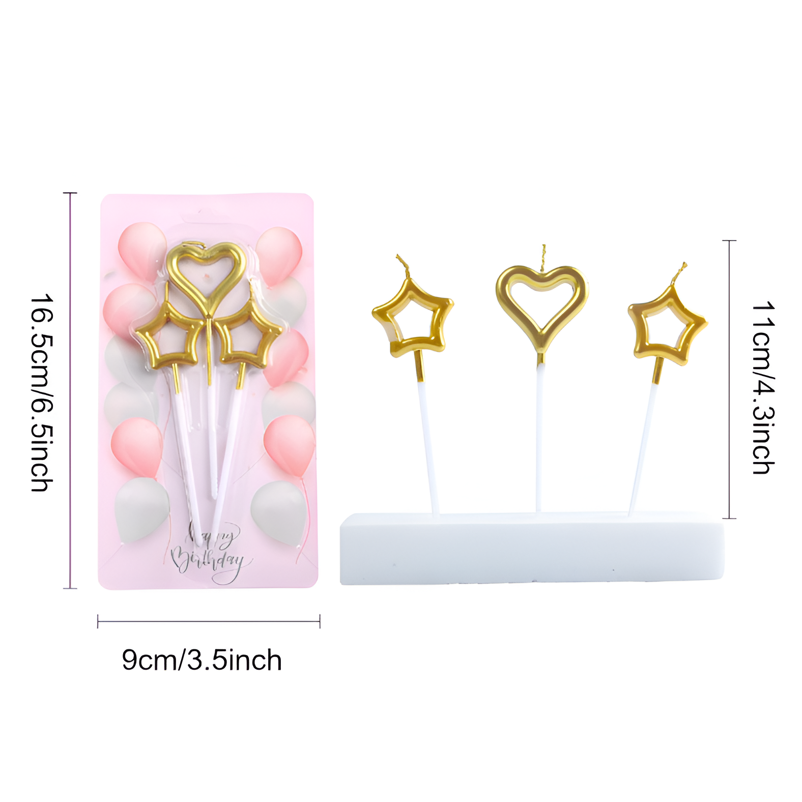 Heart Love and Star Shaped Cake Candles – Perfect for Birthday, Anniversary, Mom To Be, Baby Shower, and Wedding Party Decorations – Set of 3 Pcs