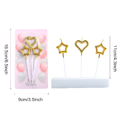 Heart Love and Star Shaped Cake Candles – Perfect for Birthday, Anniversary, Mom To Be, Baby Shower, and Wedding Party Decorations – Set of 3 Pcs