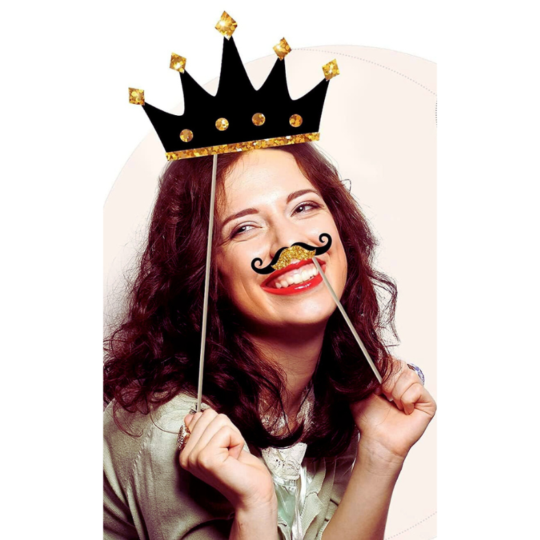Stylish Birthday Photo Props - Black & Golden Combination for Party Photo Booth, Enhance Your Photo-shoots - (Pack of 14 Pcs)