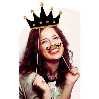 Stylish Birthday Photo Props - Black & Golden Combination for Party Photo Booth, Enhance Your Photo-shoots - (Pack of 14 Pcs)