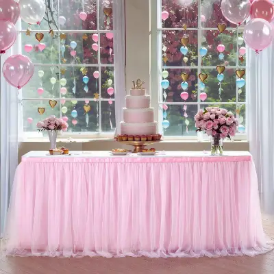 Table Skirt for Birthday Party, Wedding, & Cake Table Decoration- (Pack of 1 Pcs)