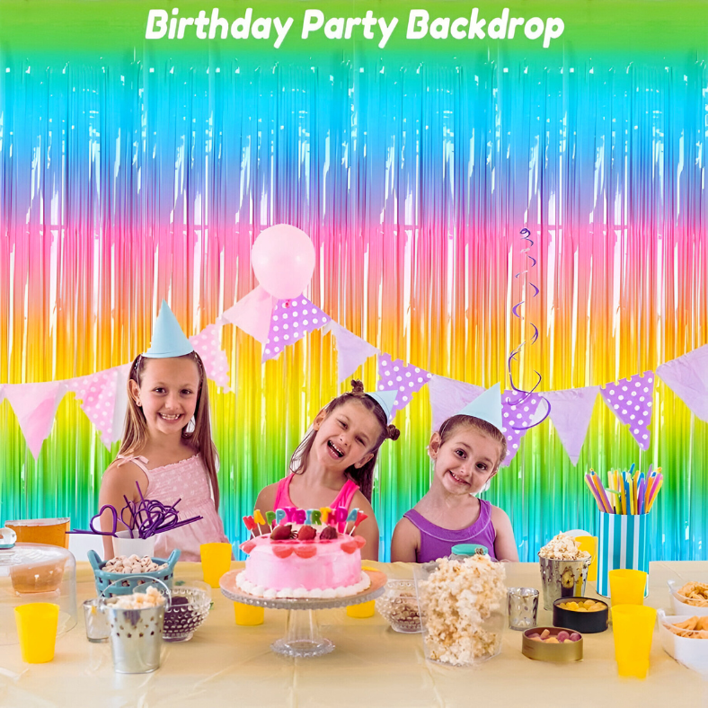 Festive Rainbow Foil Curtain Backdrop for Birthday, Anniversary, Welcome Home & Baby Shower Party Decorations – (Pack of 1 Pcs)