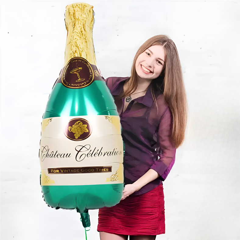 Champagne Bottle Foil Balloon Combo With Metallic Balloons & Both-Sided Tape – Ideal for Weddings, Birthdays, Bachelor Parties, and Events (Pack of 62 Pcs)