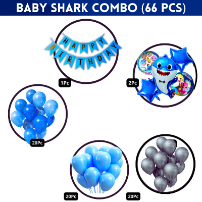 Baby Shark Birthday Party Kit – Charming Card Banner, High-Quality Balloons, and Baby Shark Foil Balloons- (Pack of 66 Pcs)