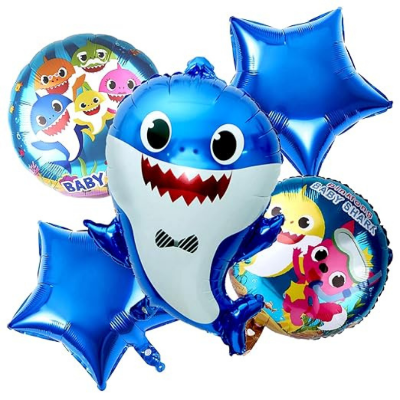 Baby Shark Birthday Decoration Combo Pack - With Card Banner, Foil Backdrop Curtain, HQ Balloons, Deco Kit & More - Full Package (95 Pieces)