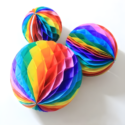Rainbow Party Decoration Honeycomb Balls - Perfect for Birthdays, Anniversaries, Baby Showers, and Events - (Set of 5 Pcs)