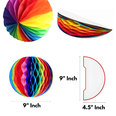 Rainbow Party Decoration Honeycomb Balls - Perfect for Birthdays, Anniversaries, Baby Showers, and Events - (Set of 5 Pcs)