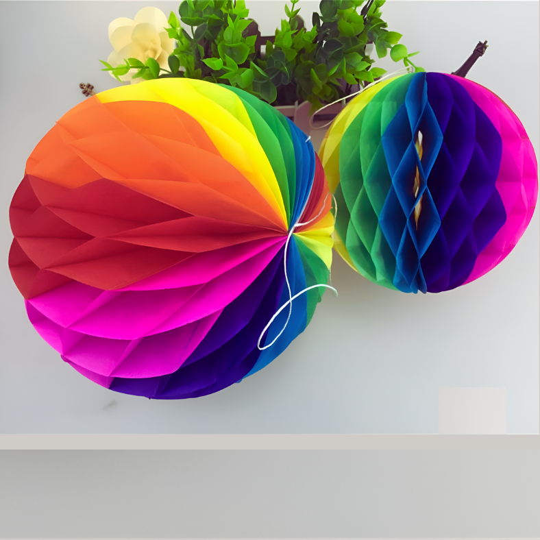 Rainbow Party Decoration Honeycomb Balls - Perfect for Birthdays, Anniversaries, Baby Showers, and Events - (Set of 5 Pcs)