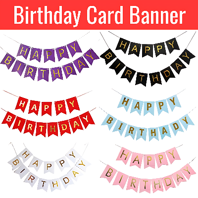 Colorful Birthday Banner: Black, Red, Light Blue, Pink, and White Paper Birthday Banner- (Pack of 1 Pcs)