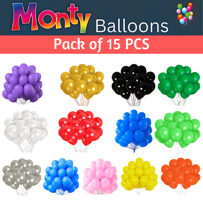 Monty Balloons - Ideal for Birthdays, Anniversaries, Weddings, Baby Showers, Valentine's, and Events Decoration- (Pack of 15 Pcs)