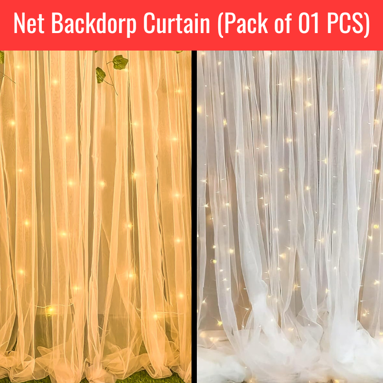 Net Curtain Backdrop/Tissue Fabric Background - Transform Birthday, Anniversary & Party Decor for Kids, Boys, and Girls- (Pack of 1 Pcs)