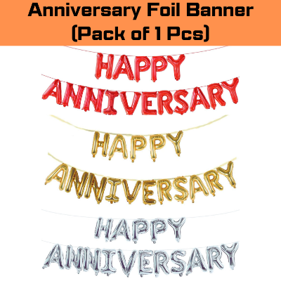 Happy Anniversary Foil Banner Balloons - Red, Golden, and Silver Foil Banner for Stunning Anniversary Decoration - Pack of 1 Piece