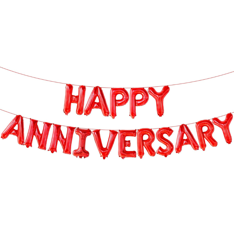 Happy Anniversary Foil Banner Balloons - Red, Golden, and Silver Foil Banner for Stunning Anniversary Decoration - Pack of 1 Piece